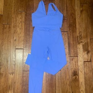 Gymshark Beautiful Blue Crop top, bra, and leggings